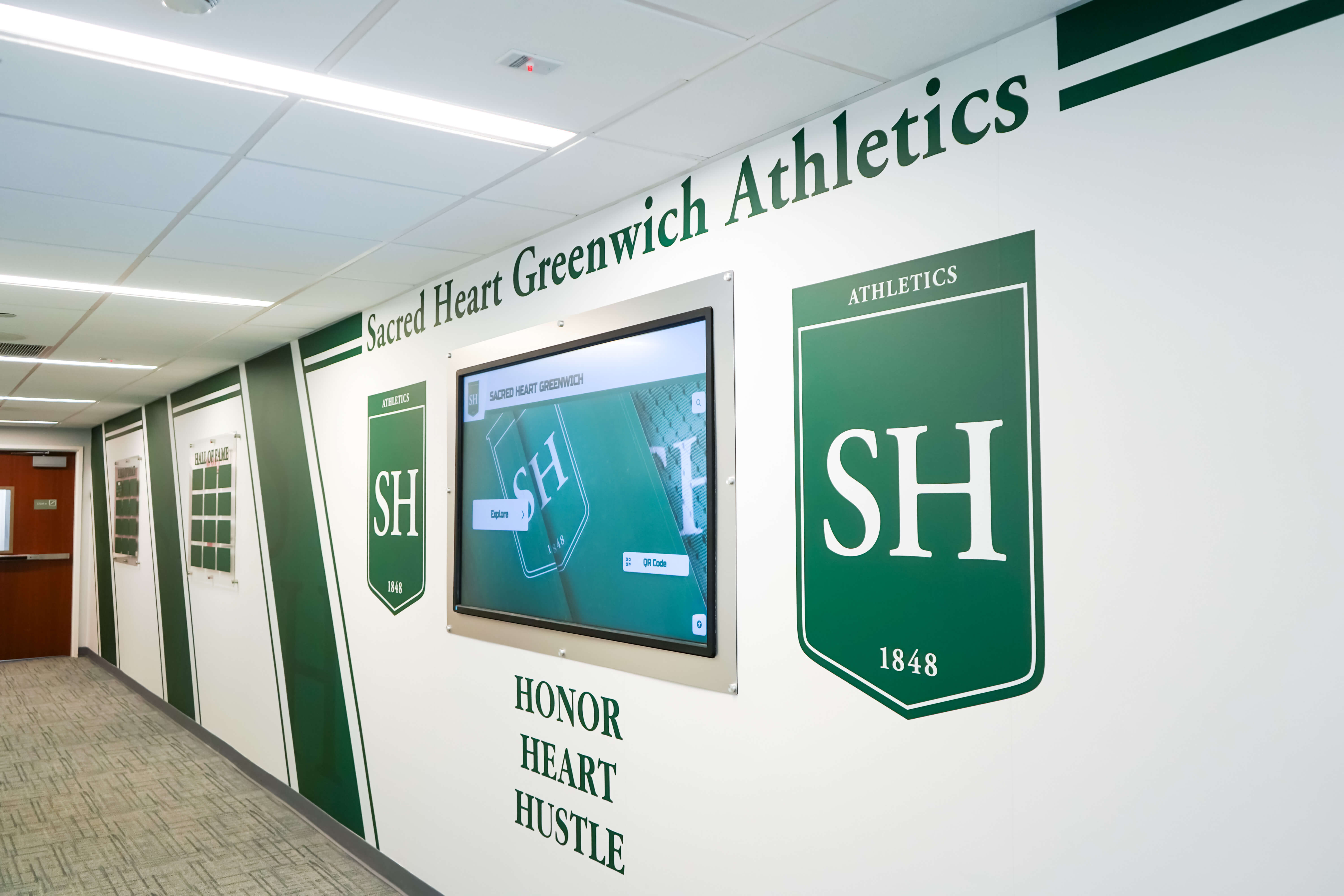 Reception desk with nearby directory