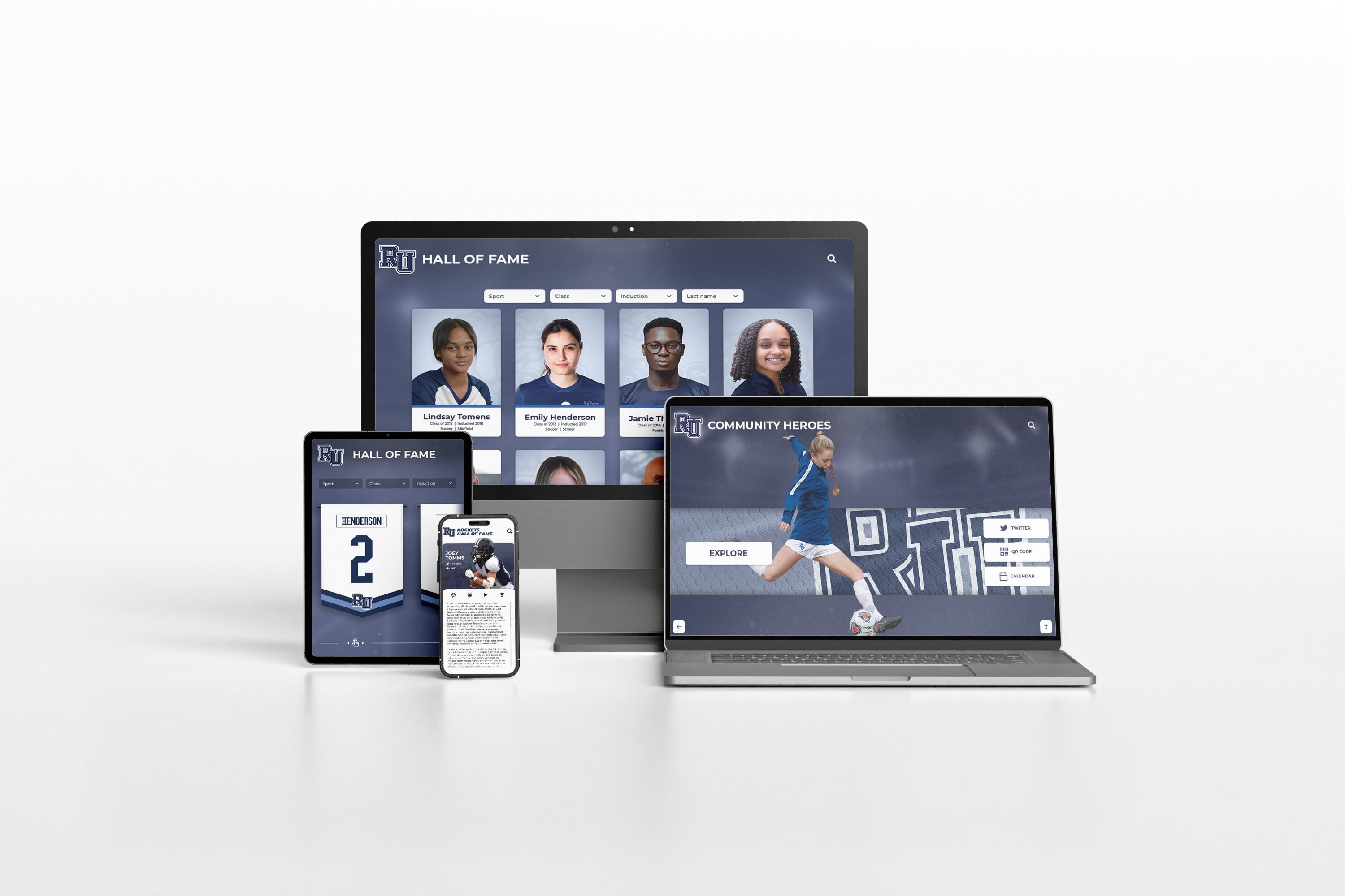 Responsive hall of fame sports website on multiple devices